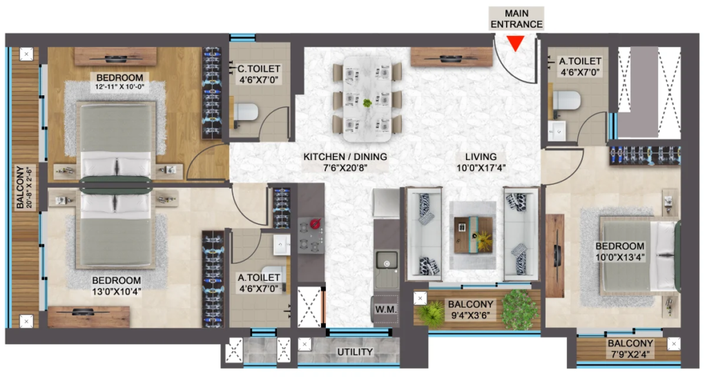spr city floor plan of 3bhk - 3 bhk apartment
