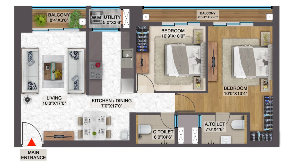 spr city floor plan of modern 2bhk - 3 bhk apartment