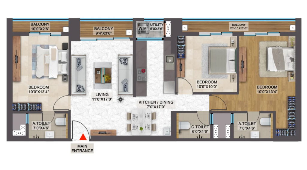 spr city floor plan of premium 3bhk - 3 bhk apartment