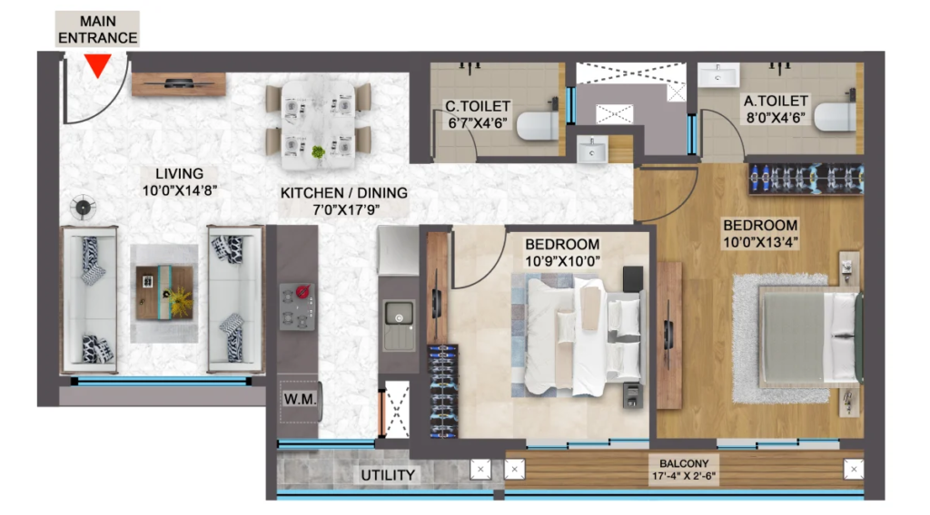 spr city floor plan of elegant 2bhk - 3 bhk apartment